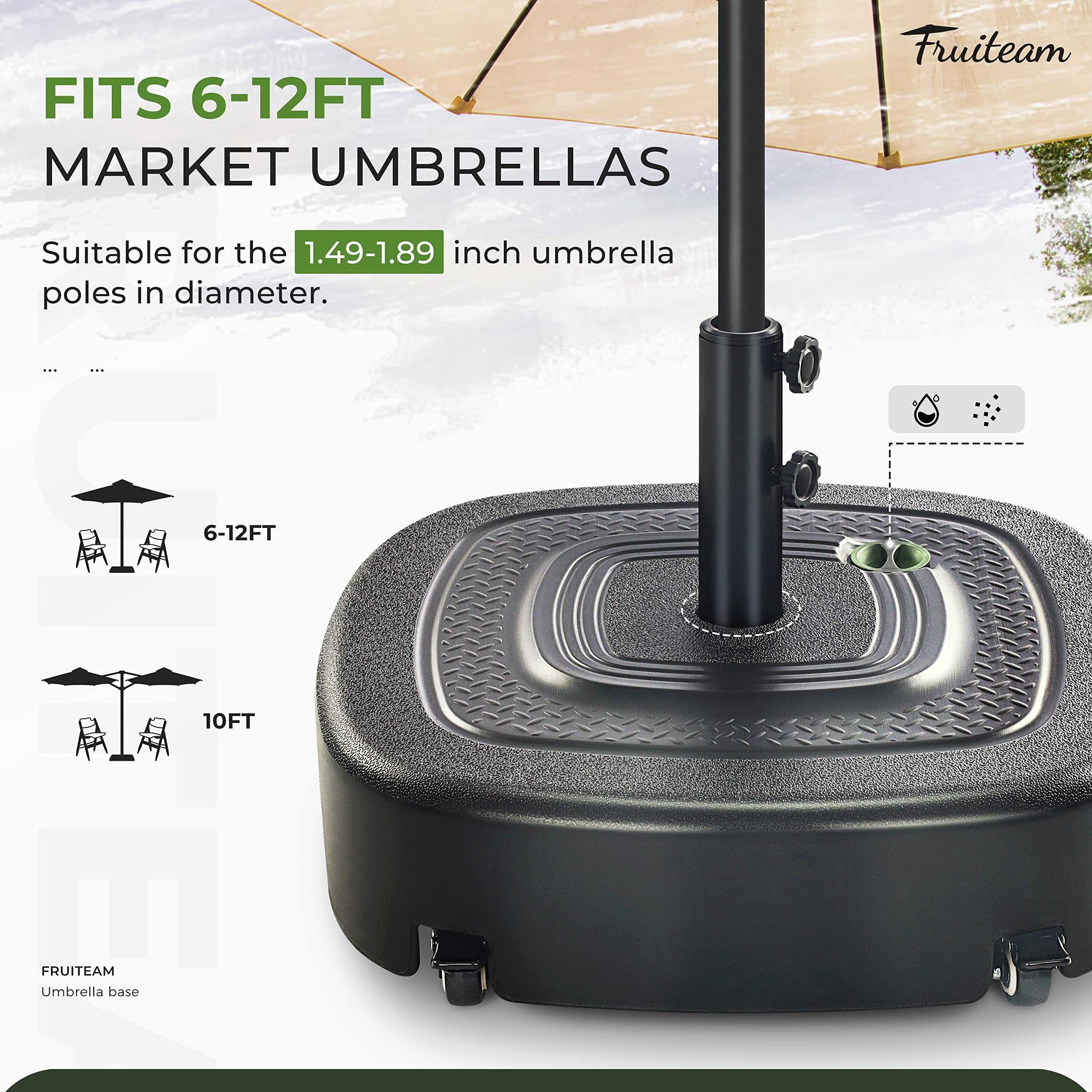 154lb Capacity Fillable Mobile Umbrella Base with 4 Wheels, Wind-Resistant