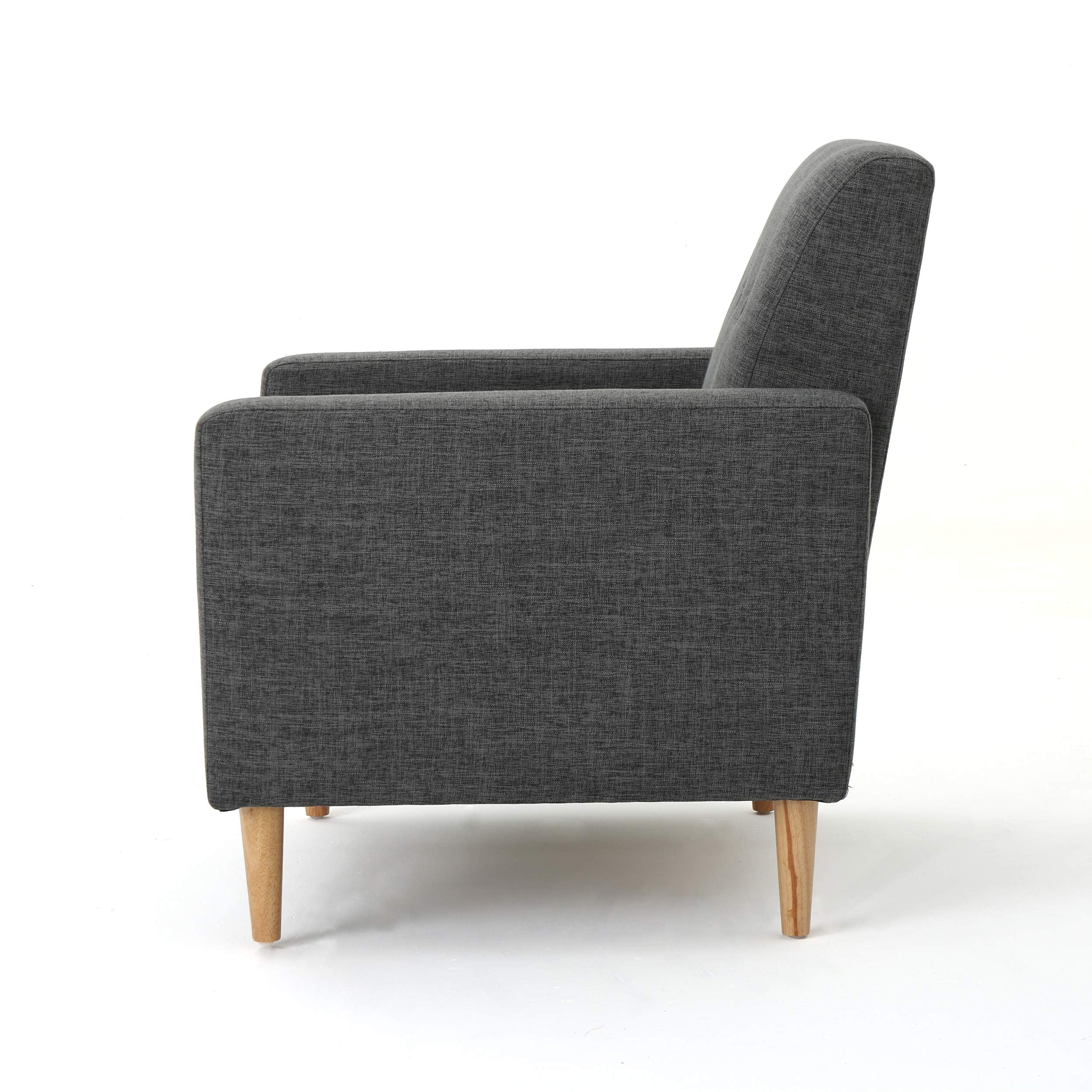 Sawyer Mid-Century Modern Tufted Fabric Club Chair, Grey / Natural