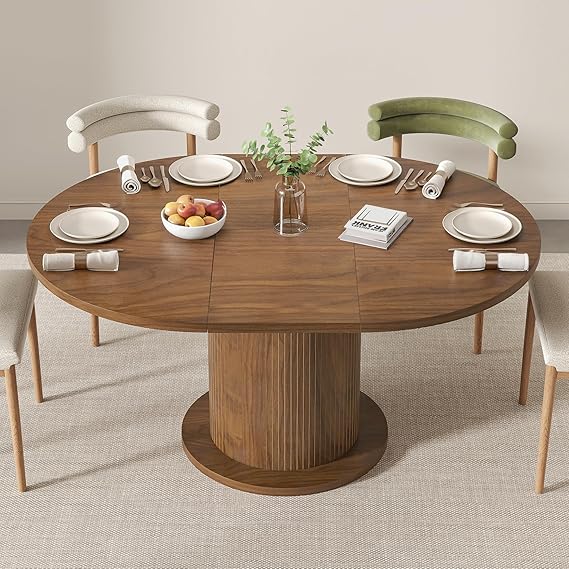 Adjustable Round Dining Table 43-59 Inch for 4-6 People