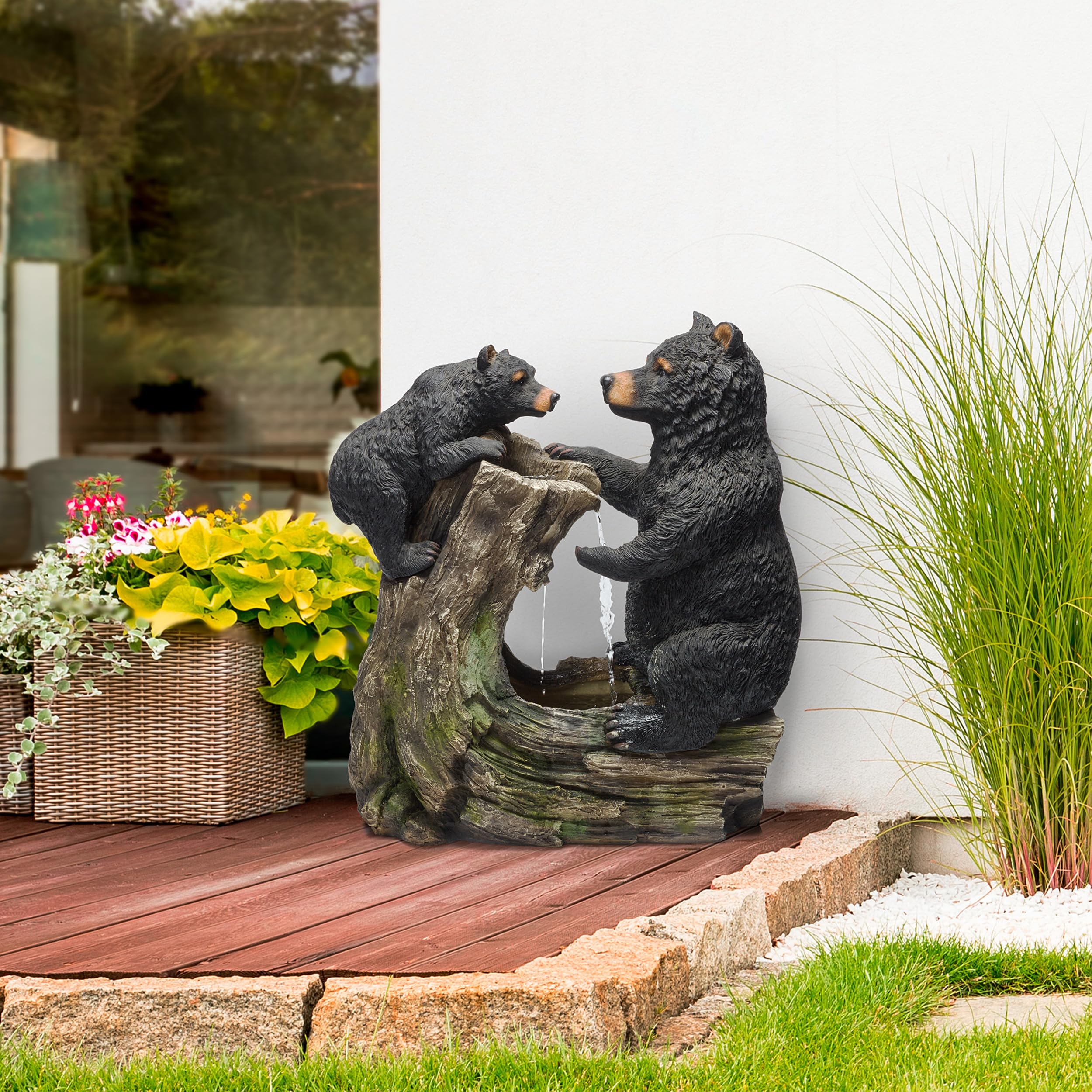 USA1132 Indoor/Outdoor Floor Bear and Cub on Log Fountain