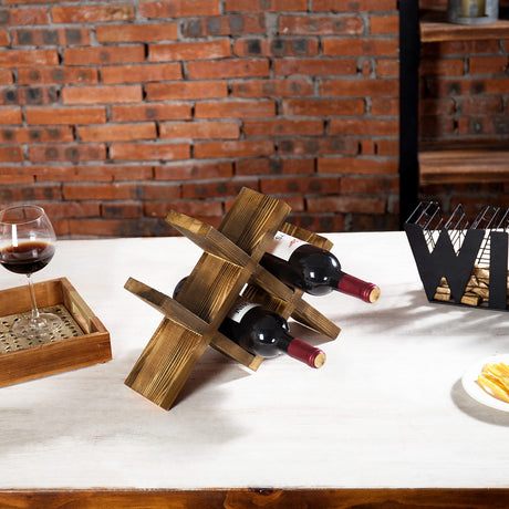 4-Bottle Countertop Rustic Brown Wood Wine Rack