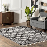 8x11 Ansley Moroccan Tassel Area Rug, Grey, High-Low Textured Bohemian Design