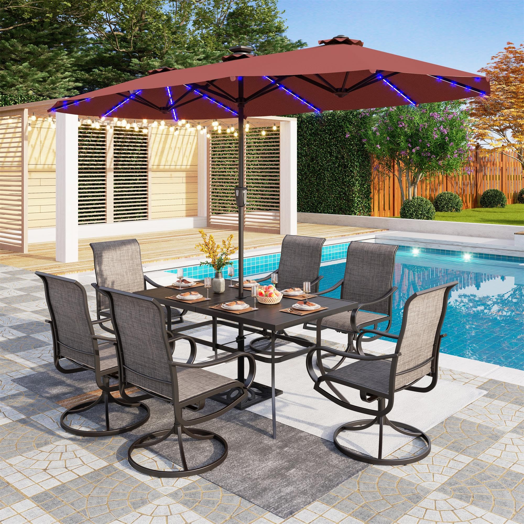 13ft Large Patio Umbrella with Solar Lights
