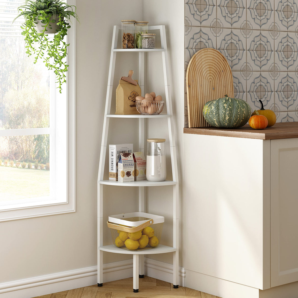 Minimalist 4-Tier Corner Ladder Shelf – Space Saving Display Stand
