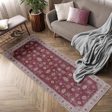 Machine Washable 2'6x6'6 Area Rug with Non Slip Backing for Living Room, Bedroom