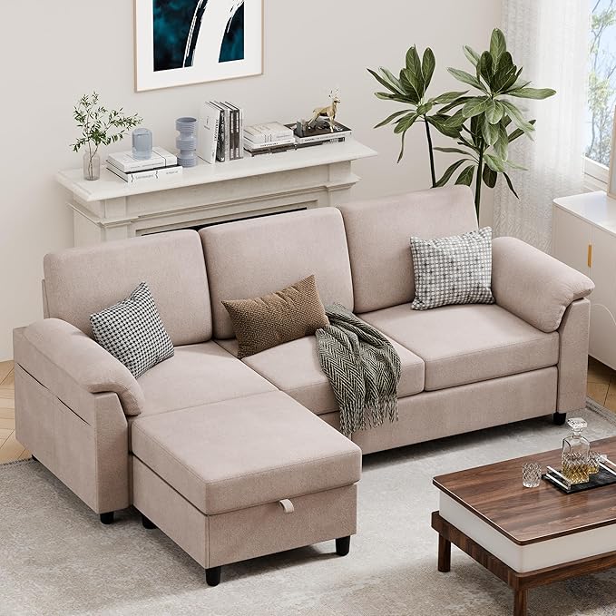 79" Convertible Sectional Couch Sofa with Storage Ottoman