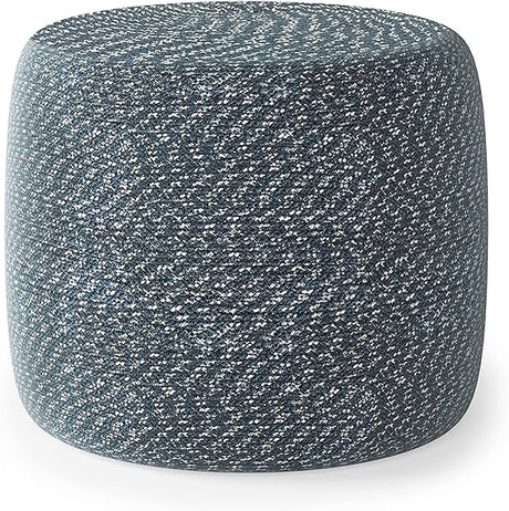 Bayley Round Braided Pouf, Footstool, Upholstered in Blue