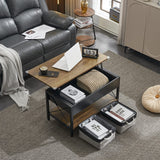 Lift Top Coffee Table with Two Free HQ Cloth Bins Storage, Farmhouse Grey Black, Small