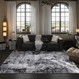 Rugcomf 8x10 Rug Washable Boho Rug Soft Large Area Rug Non-Slip Non-Shedding Faux Wool Vintage Rug for Living Room, Farmhouse, Dining Room, Indoor, Kids Playroom, Grey and Black