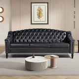 82" Three Seater Sofa, Chesterfield Sofa, Mid-Century Modern PU Upholstered Sofa,