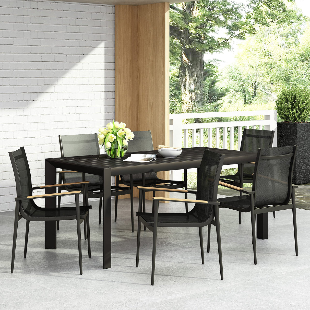 317636 Naop Dining Set, BlackNatural