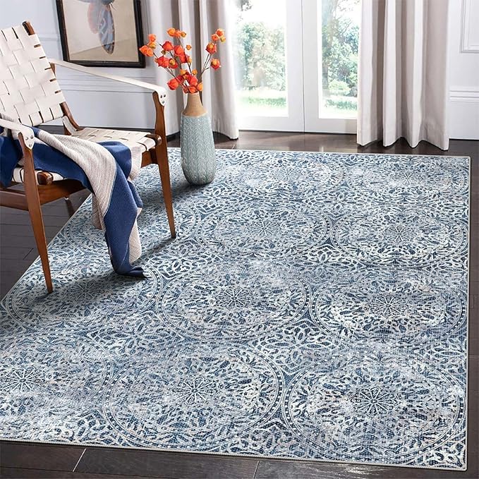 6x9 Area Rugs, Stain Resistant Washable Rug for Living Room, Vintage Inspired Rug