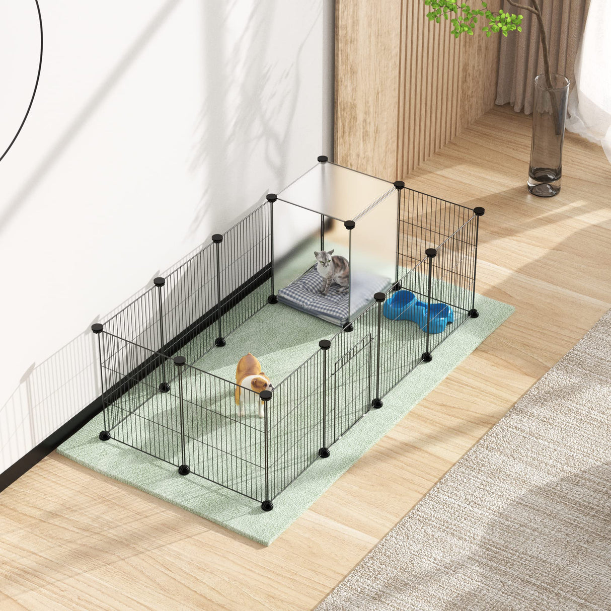 Pet Playpen,Small Animals Cage DIY Wire Portable Yard Fence with Door for Indoor/Outdoor Use,Puppies,Kitties,Bunny,Turtle 48" x 24" x 16"