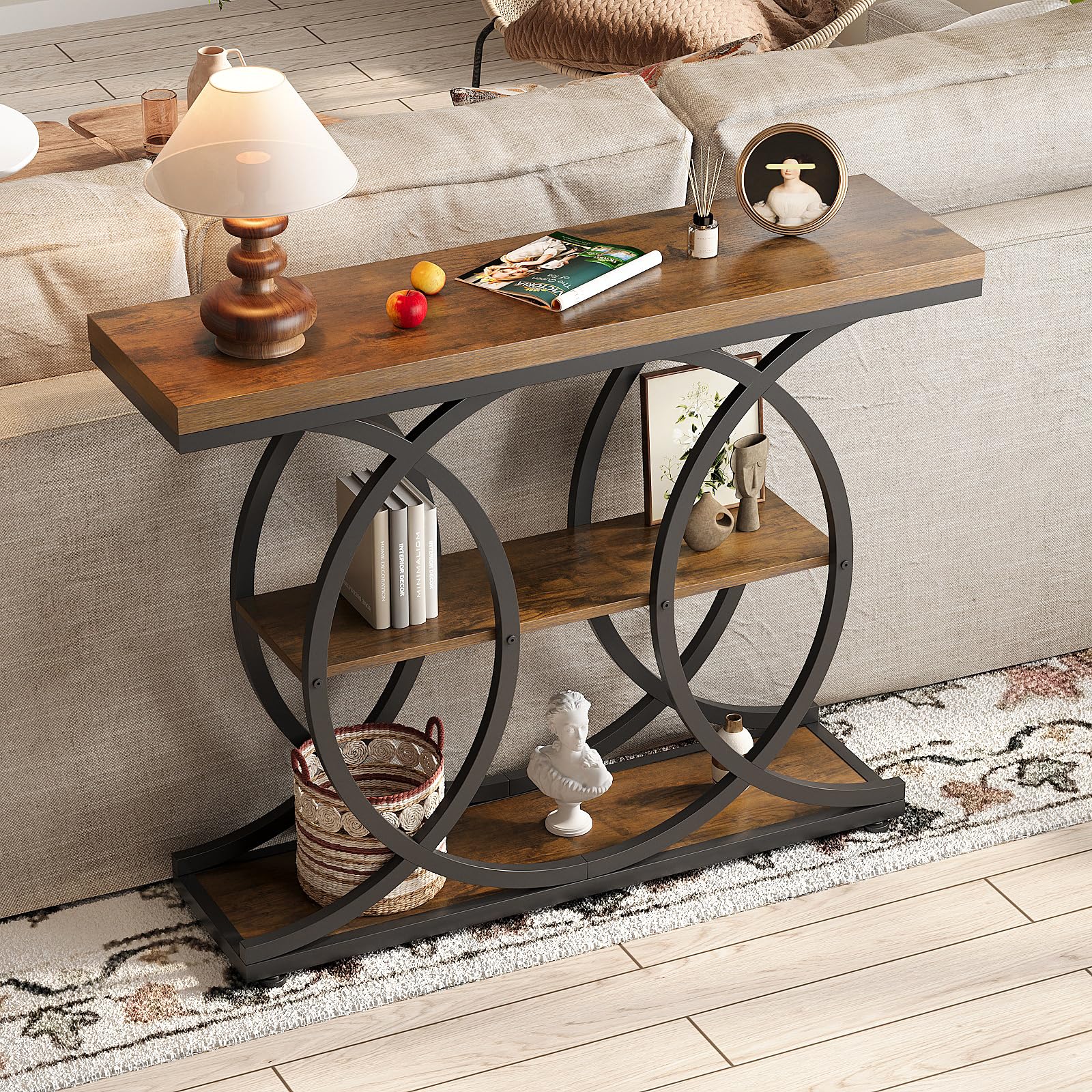 Narrow Console Table for Entryway - 3-Tier Industrial Sofa Table