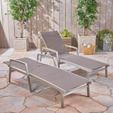 Joy Outdoor Mesh and Aluminum Chaise Lounge (Set of 2), Gray