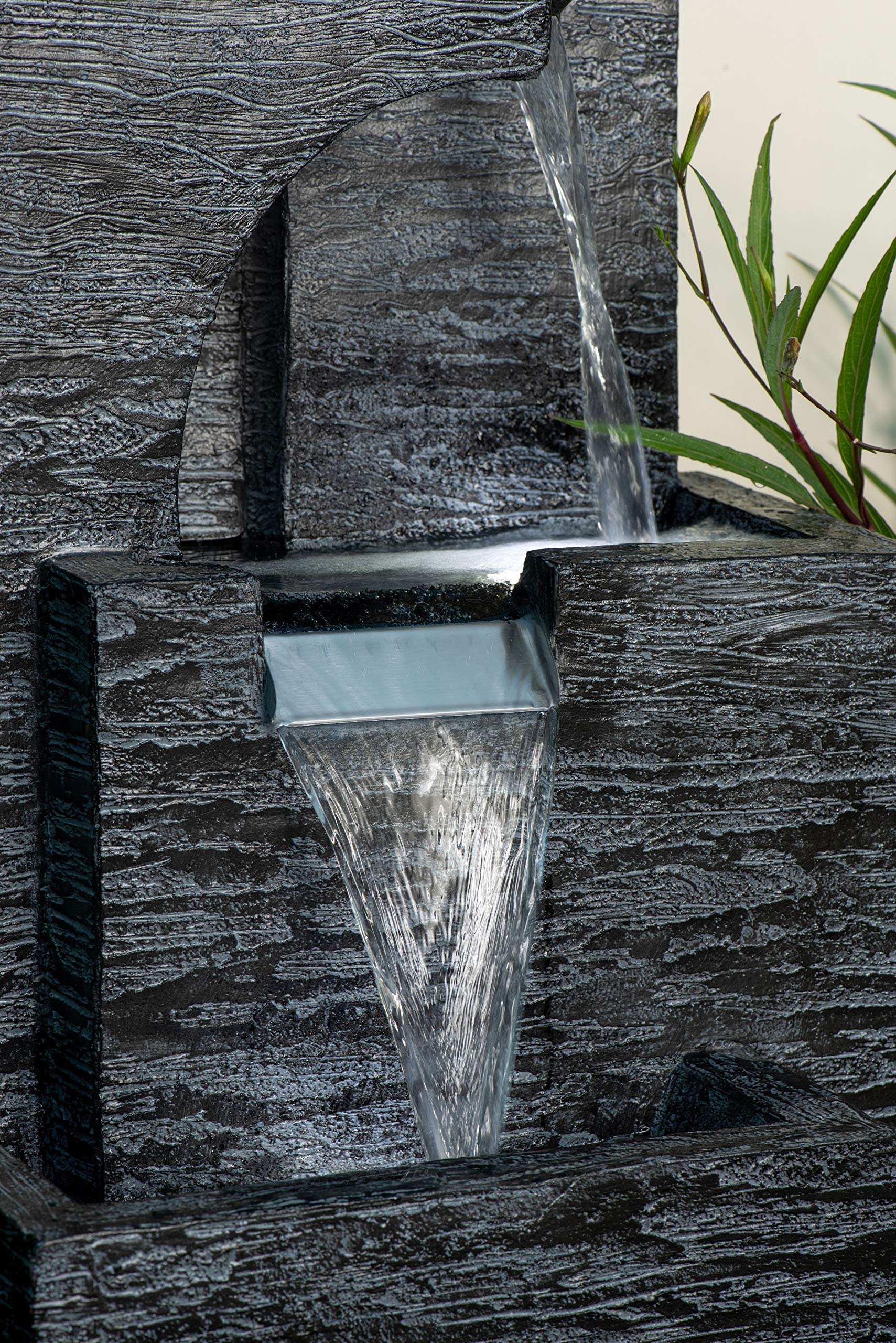 Manufacturing Y95863 Malibu Tiers 32" Tall Lighted Zen Fountain, Gray