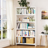 5 Tiers Metal White Bookshelf - 69.3" Tall Bookcase, Display Storage Shelves with Bookend, Heavy Duty Steel Bookshelves for Living Room, Office, Bedroom, Library