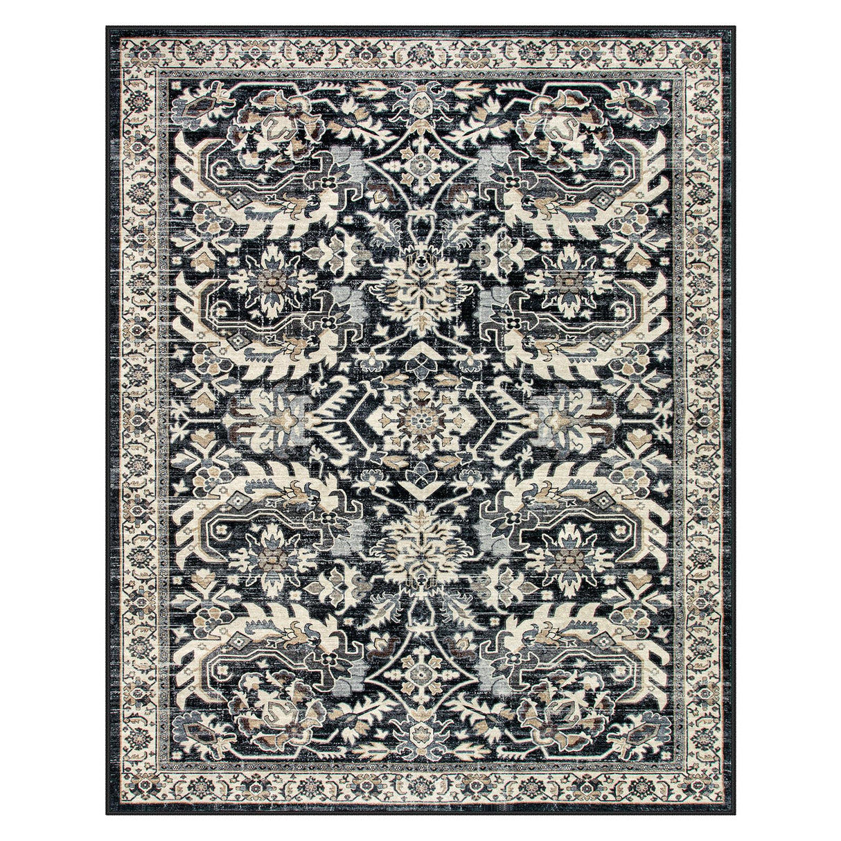 Black Living Room Rugs 8x10, Vintage Washable Grey Rug for Bedroom Dining Room,