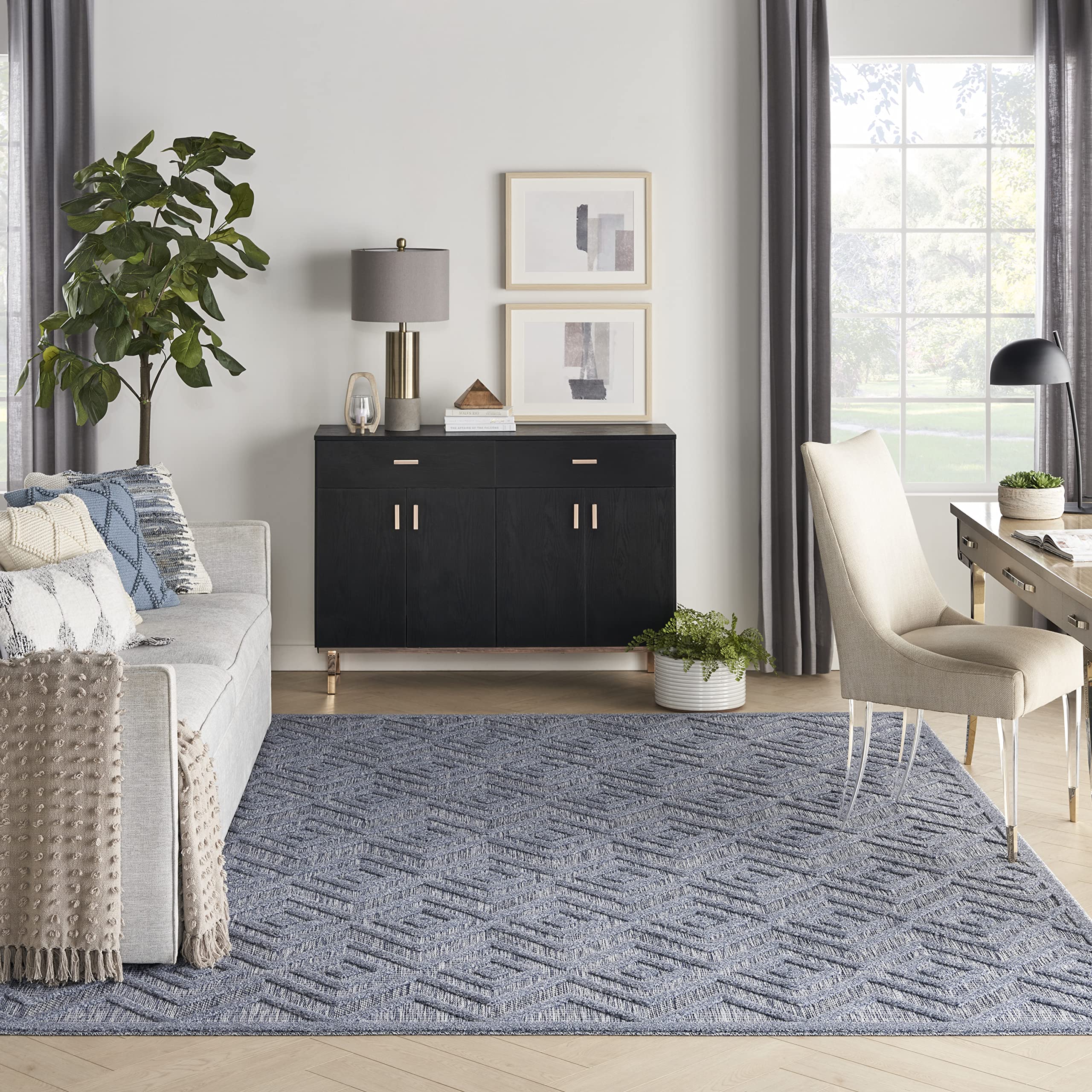 Versatile Indoor/Outdoor Denim Blue 7' x 10' Area Rug, Easy Cleaning