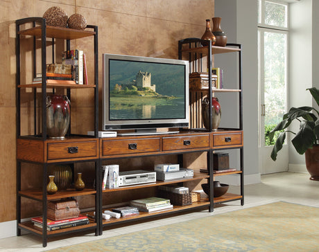 Modern Craftsman Distressed Oak 3Piece Entertainment Center