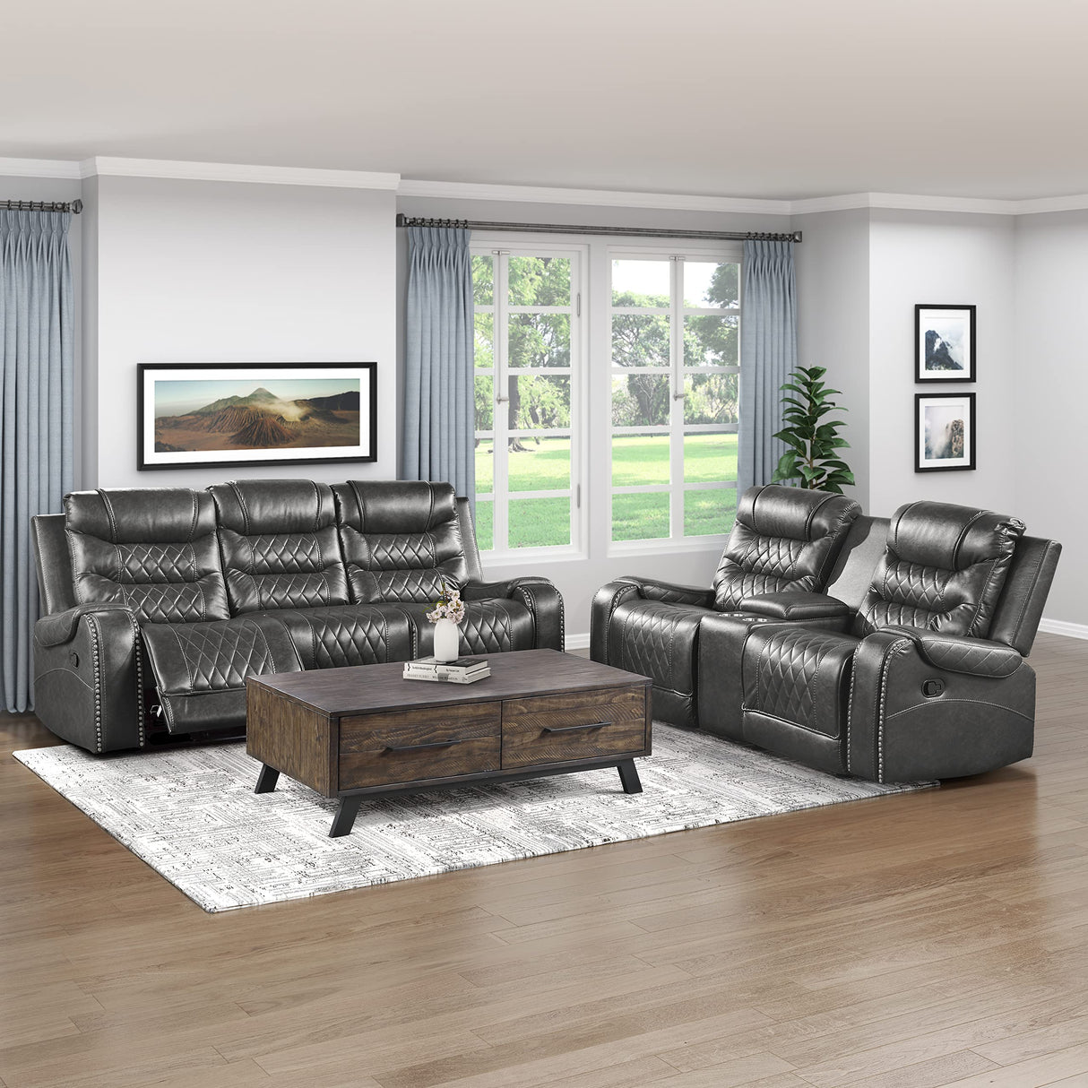 Derringer Wall Hugger Manual Double Glider Reclining Loveseat, Gray