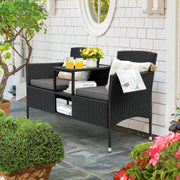 Outdoor Furniture Patio Loveseat Wicker 2-Seat with Built-in Table and Cushions
