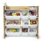 Natural Wood/White Toy Organizer with Shelf and 9 Storage Bins