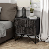 Modern 2-Drawer Nightstand, Contemporary Line Accent End Side Table with Black Metal