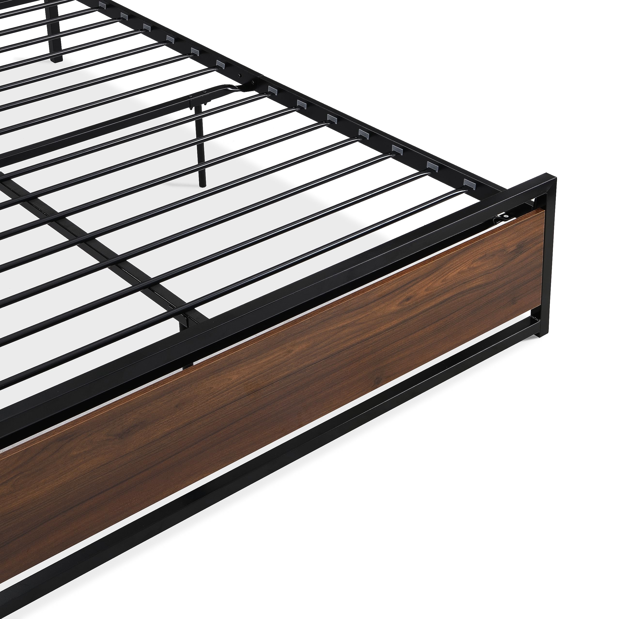 Bed Frame, Mattress Foundation Metal Platform with Wood Headboard