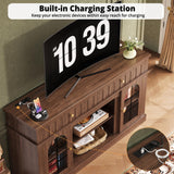 Mid-Century Modern TV Stand with Charging Station - 65 Inch Entertainment Center