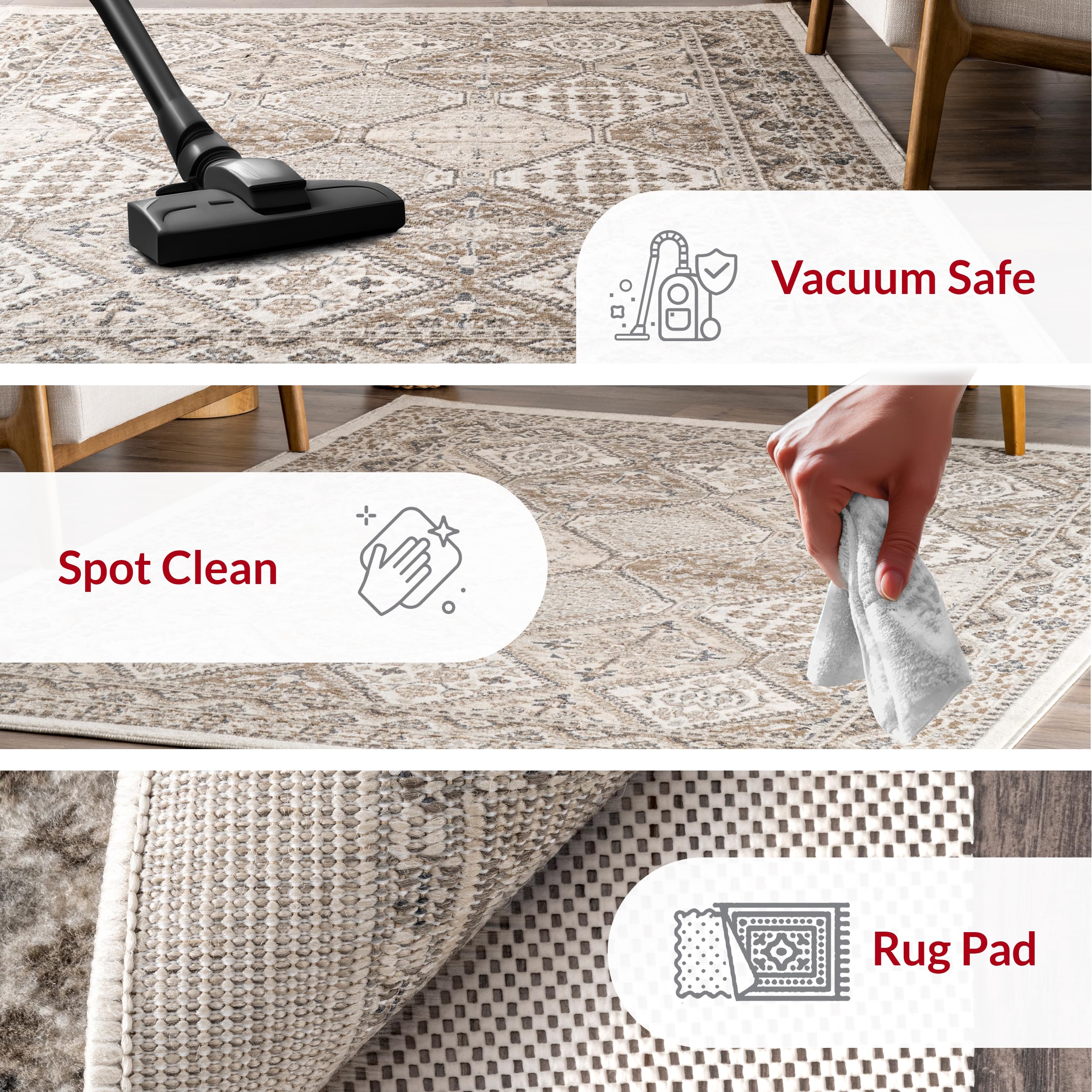 nuLOOM 9x12 Becca Traditional Tiled Area Rug, Beige, Faded Transitional Design, Stain Resistant, For Bedroom, Dining Room, Living Room, Hallway, Office, Kitchen, Entryway