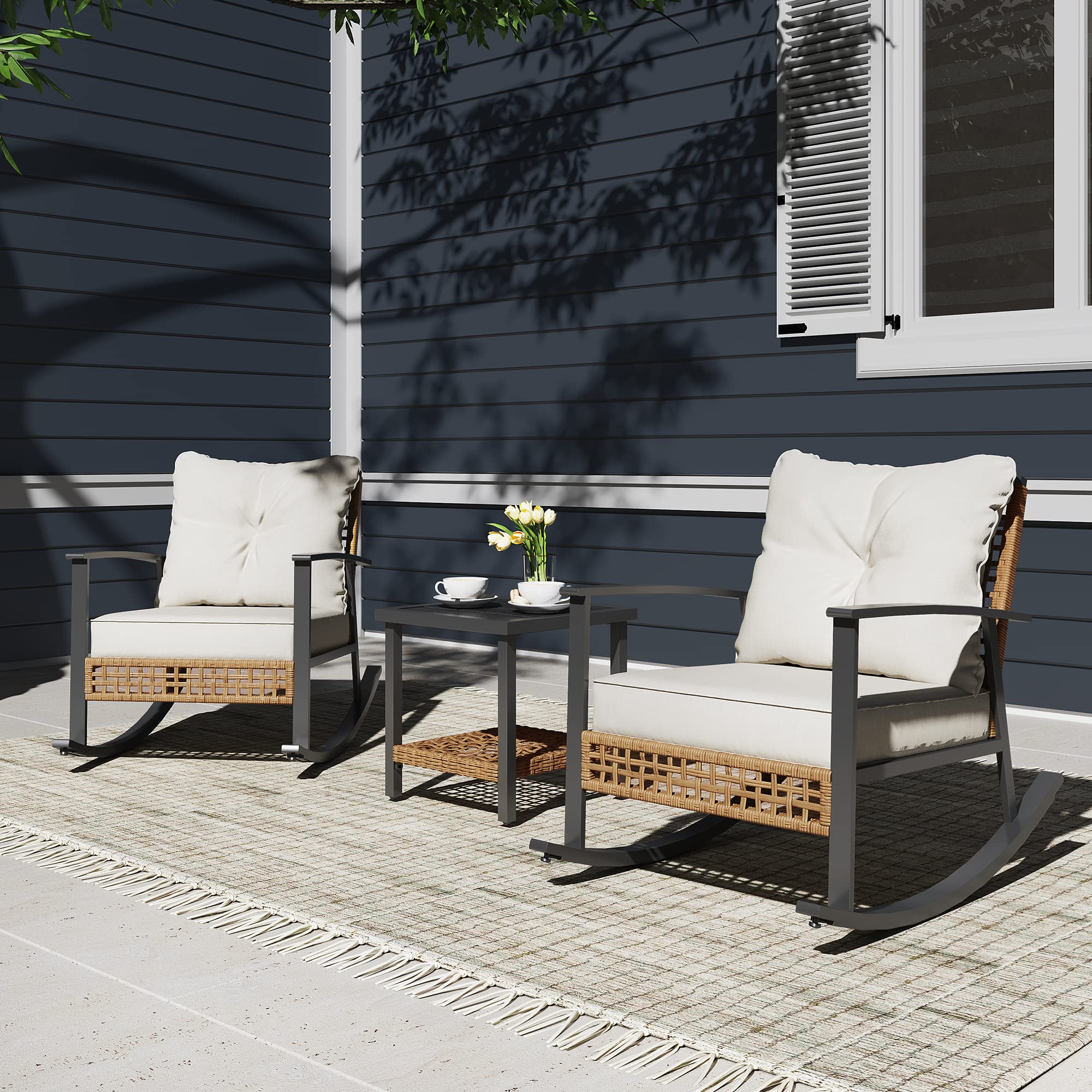 3 Pieces Rocking Bistro Set, Outdoor Patio Furniture Set