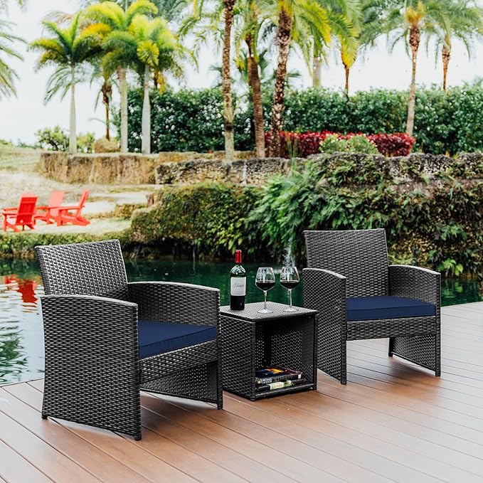 Wicker Outdoor Furniture Set - 3 Piece Patio Bistro Set (Brown/Beige)