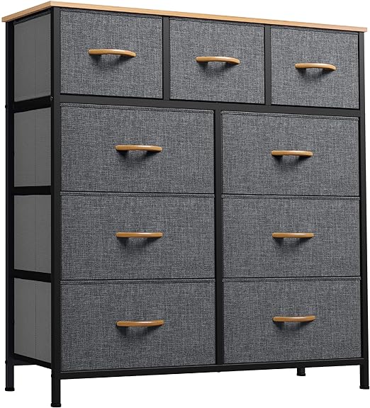 9 Drawers Fabric Dresser - Storage Tower Organizer Unit for Living Room, Closets