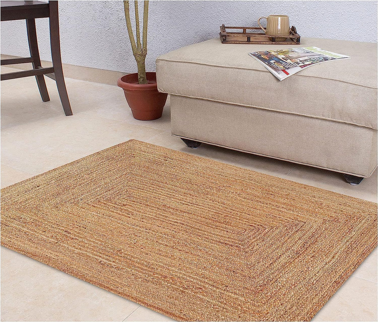 3x5 Handwoven Jute Braided Area Rug - Natural Rustic Reversible Rectangular Rug