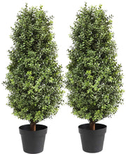 Artificial Topiary Boxwood Tree, Faux Shrub, Includes Black Plastic Pot, 2 Packs Fake Trees, Home Decor for Indoor and Outdoor, Faux Plants Outdoor, Artificial Greenery Set,35inch