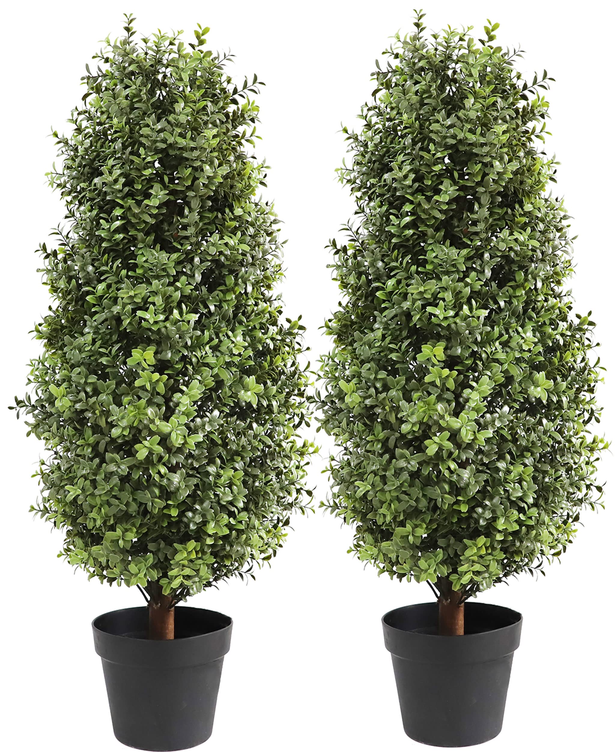 Artificial Topiary Boxwood Tree, Faux Shrub, Includes Black Plastic Pot, 2 Packs Fake Trees, Home Decor for Indoor and Outdoor, Faux Plants Outdoor, Artificial Greenery Set,35inch