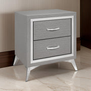 2 Drawer Embossed Smooth Gray Wood & Silver Trim Nightstand