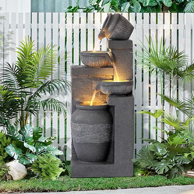 4-Tiers Indoor/Outdoor Garden Water Fountain, 32"H Cascading Water Feature Waterfalls