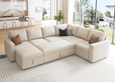 Modular Sectional Sleeper Sofa with Pull Out Bed, U Shaped Sectional Couch