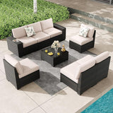 6 Pieces Outdoor Patio Furniture Set, Wicker Conversation Sets with Tea Table