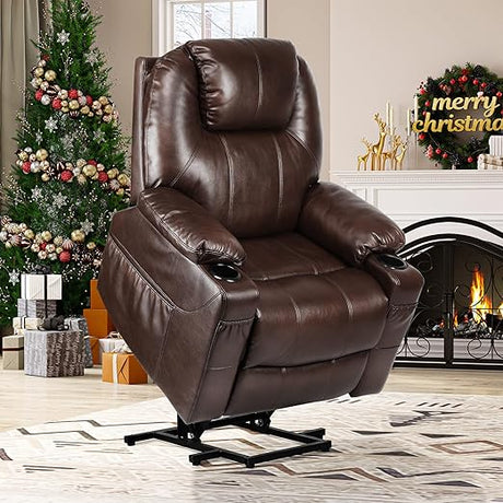 Power Lift Recliner Chair for Elderly, Lift Chair with Heat and Massage, Faux Leather