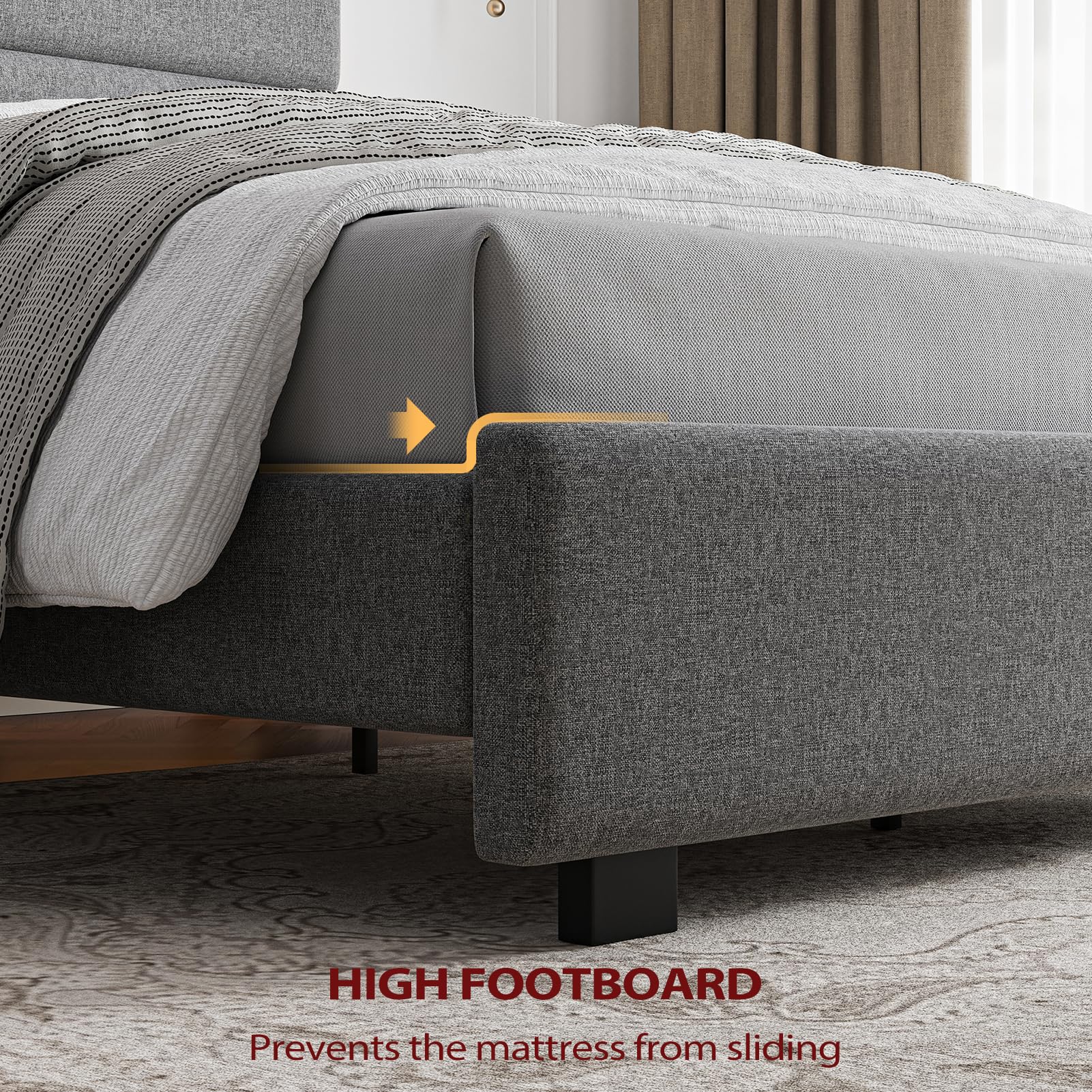 King Size Upholstered Platform Bed Frame with LED Lights