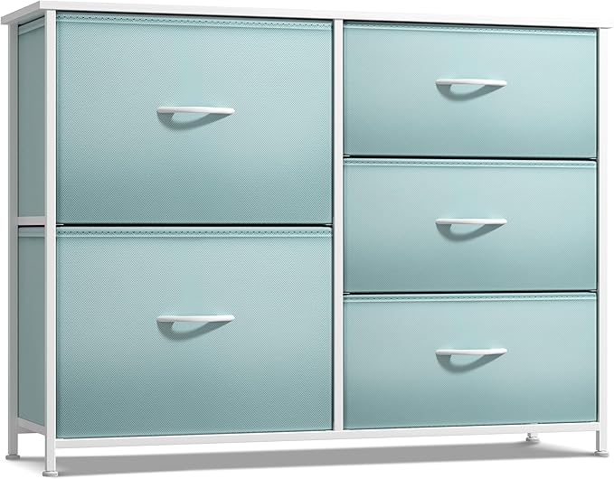 Kids Dresser with 5 Drawers - Storage Chest Organizer Unit with Steel Frame,