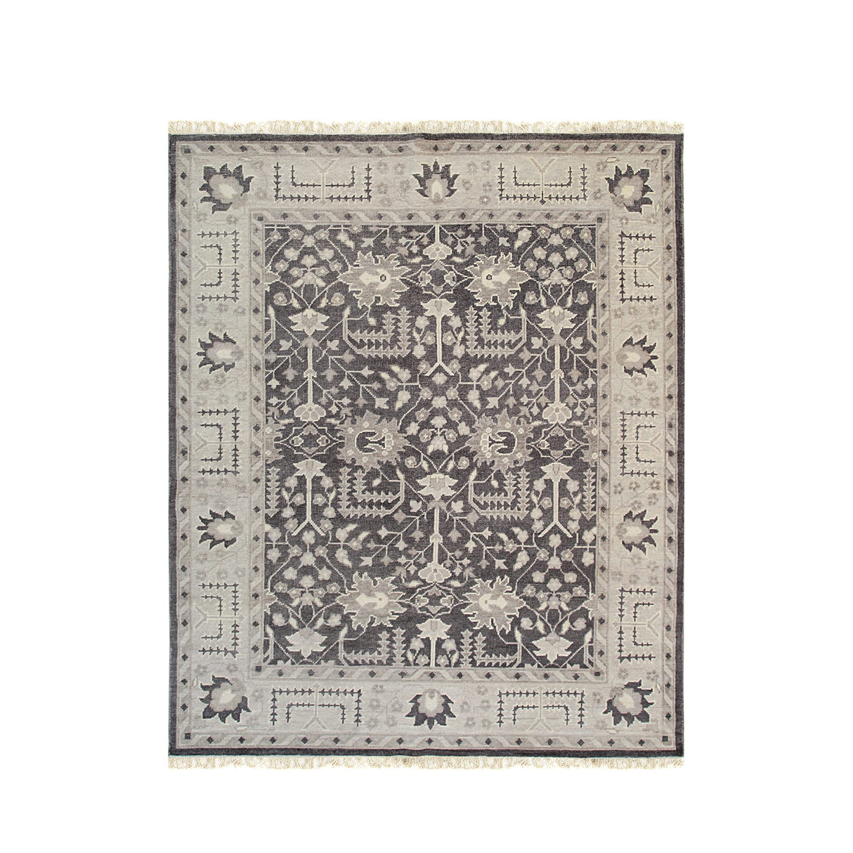 Hand-Knotted Wool Oushak Rug - Charcoal 9x12