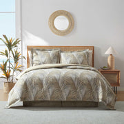 King Comforter Set - 100% Cotton Reversible 4-Piece Bedding (Raffia Palms Brown)