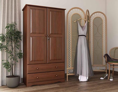 100% Solid Wood Smart Wardrobe/Armoire/Closet, Mocha Color