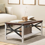 Rustic Coffee Table with Storage Shelf, Rectangle Vintage Wood Style w