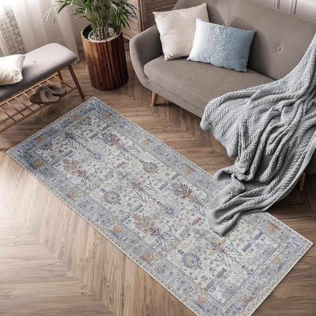 Machine Washable 2'6x6'6 Area Rug with Non Slip Backing for Living Room, Bedroom