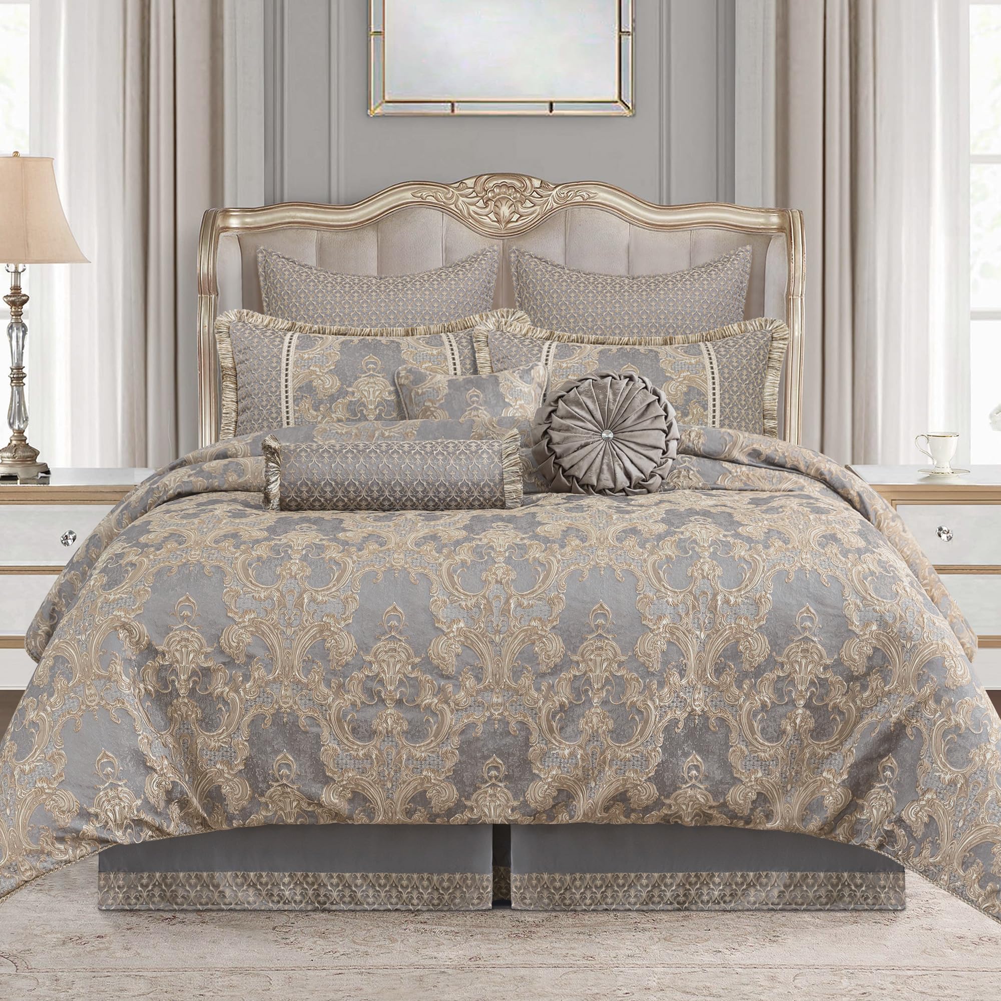 9-Piece Jacquard Comforter Set King - Royal Damask Design Luxury Bedding